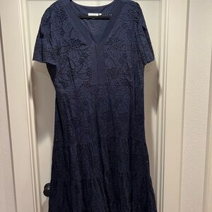 Chico's Blue Flutter Sleeve Midi Sundress